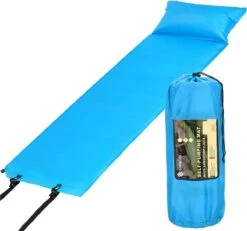 Springos Slaapmat | Zelfopblazend | 186 Cm | Inclusief Hoes & Hoofdkussen | Lichtblauw