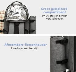 Kono Koeltas - Koelrugzak - Picknick - Picknicktas Met Flessenhouder - Koelrugtas Met Picknickkleed - Grijs (E6915 GY) -Home Furniture Shop 1200x1145 1