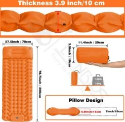 LVNRIDS Isomat, Zelfopblazend, Ultralicht, Luchtmatras, Camping, Zelfopblaasbaar, Opblaasbaar Matras, 3,9 Inch Dik, Met Voetperspomp En Kussen, Voor Camping, Reizen, Outdoor, Wandelen, Strand, Oranje -Home Furniture Shop 1200x1171 9