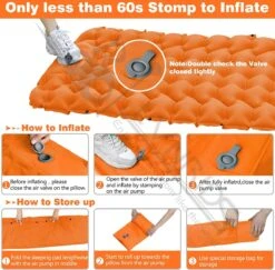 LVNRIDS Isomat, Zelfopblazend, Ultralicht, Luchtmatras, Camping, Zelfopblaasbaar, Opblaasbaar Matras, 3,9 Inch Dik, Met Voetperspomp En Kussen, Voor Camping, Reizen, Outdoor, Wandelen, Strand, Oranje -Home Furniture Shop 1200x1182 7