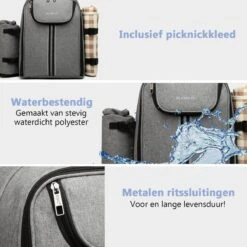 Kono Koeltas - Koelrugzak - Picknick - Picknicktas Met Flessenhouder - Koelrugtas Met Picknickkleed - Grijs (E6915 GY) -Home Furniture Shop 1200x1200 129