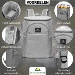 Needventure Koeltas - Lunchtas - Koelrugtas - Picknicktas - 20 Liter - Flessenhouder - Bieropener - Grijs -Home Furniture Shop 1200x1200 211