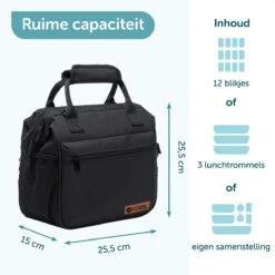 ForDig Lunchtas Zwart - Koeltas Gemaakt Van 600D Polyester Met PEVA-Voering - Ruimte Voor Lunchtrommel / Snacks / Blikjes - Koel Tas Met Mesh Opbergruimtes En Ruimte Voor Bestek - Lunch Tas Cool Bag - Coolerbag - Kleine Cooler -Home Furniture Shop 1200x1200 243